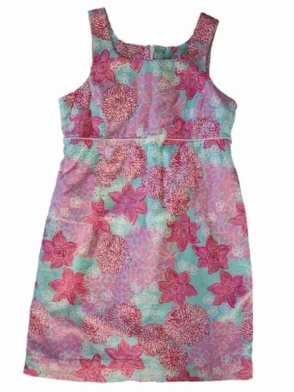 Vtg Girl Lilly Pulitzer Firecracker Pink Blue Floral Summer Shift Dress Size 8